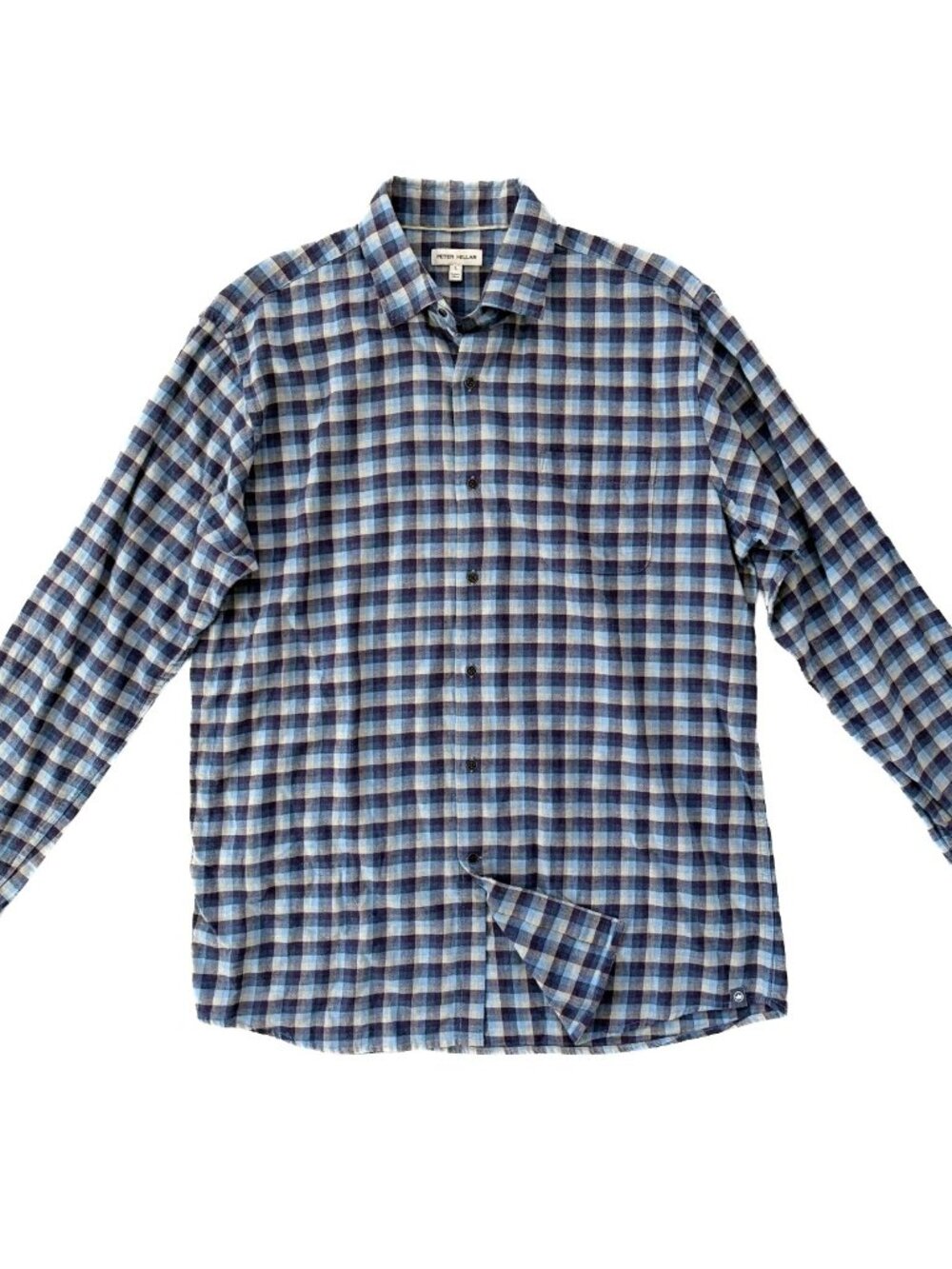 Share Beautiful Peter Millar Button Down Shirt Men's Size Large Blue Plaid Long